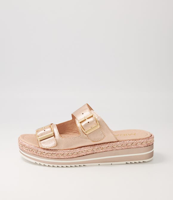 Axil Pale Rose Gold Rope Leather Slides