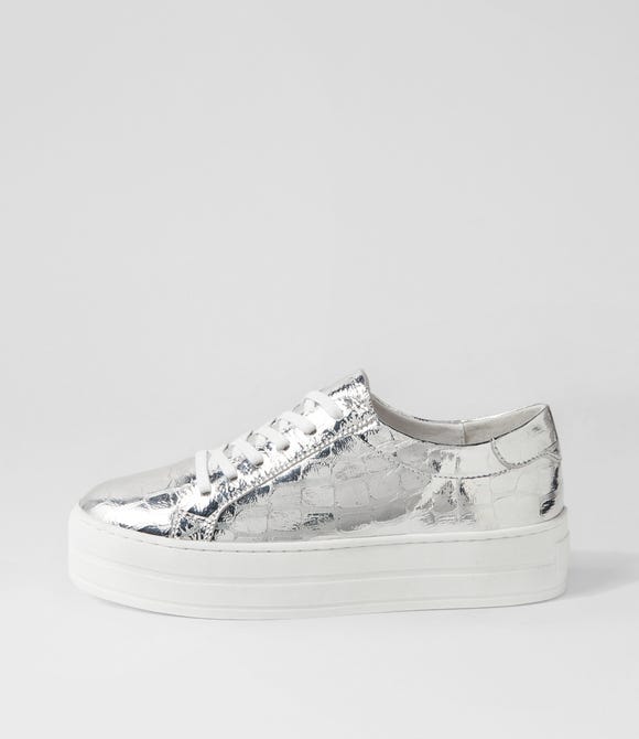 Shelby Silver White Croc Leather Sneakers