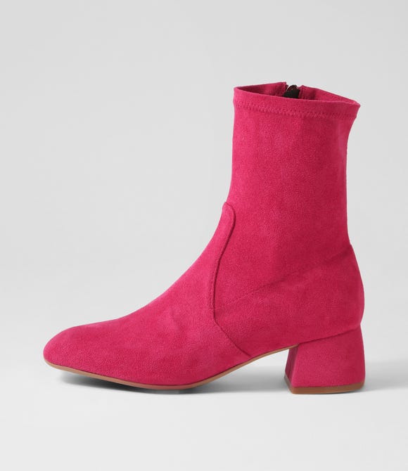 Checker Hot Pink Stretch Microsuede Ankle Boots