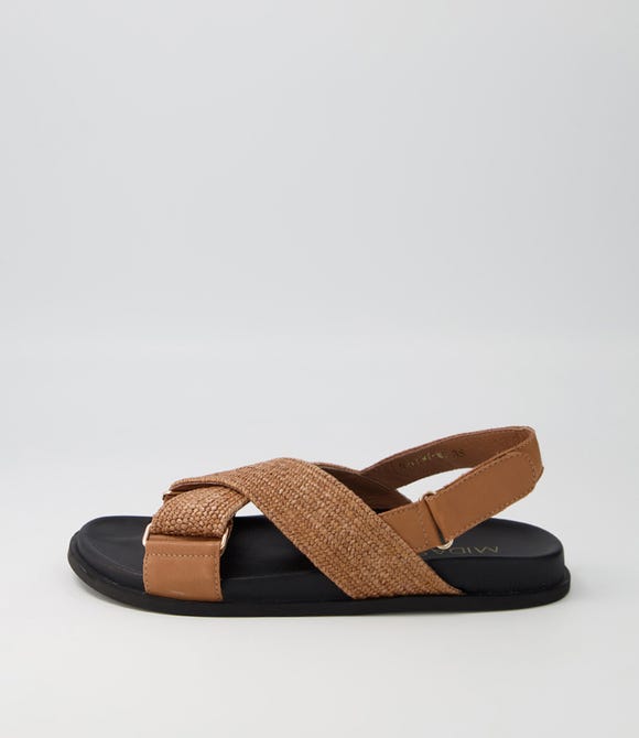 Valery Dark Tan Leather Woven Sandals