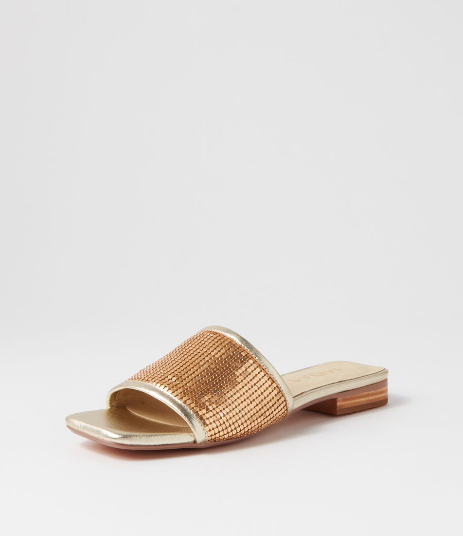 Kyli Gold Metal Leather Slides | Shop Online at Midas