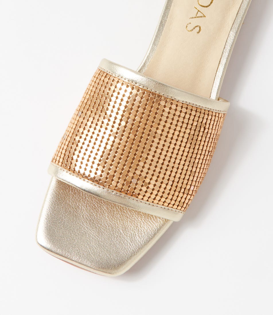 Kyli Gold Metal Leather Slides