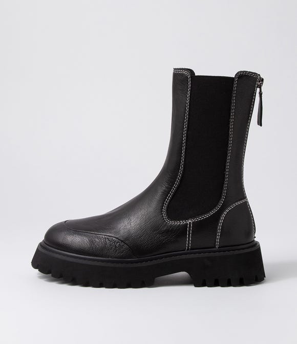 Sharpay Black Leather Chelsea Boots