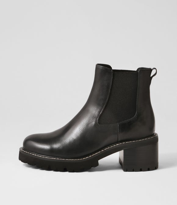 Jessies Black Leather Elastic Chelsea Boots