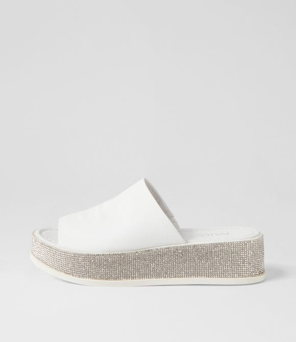 Waive White Leather Slides