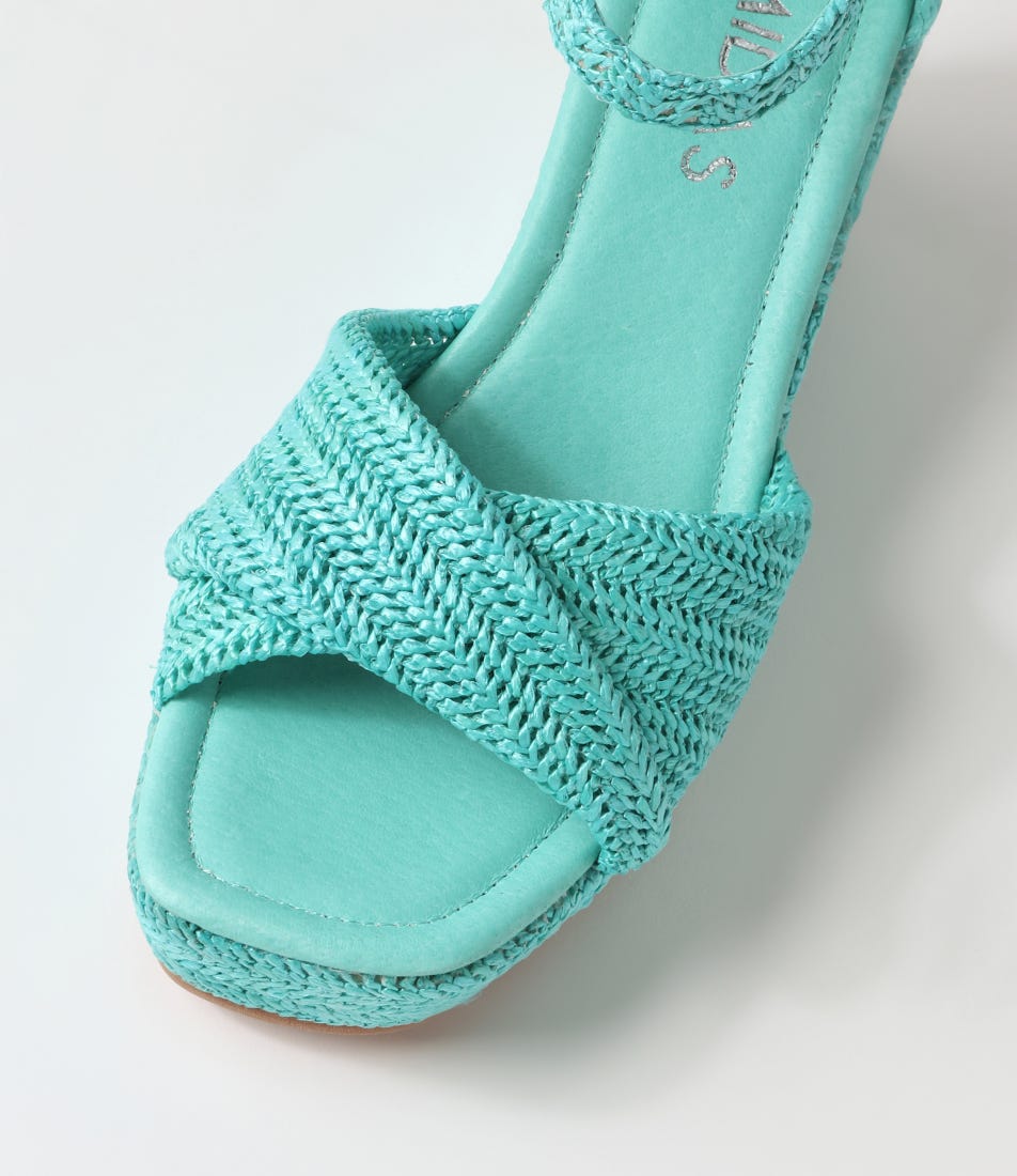 Carly Emerald Synthetic Raffia Sandals