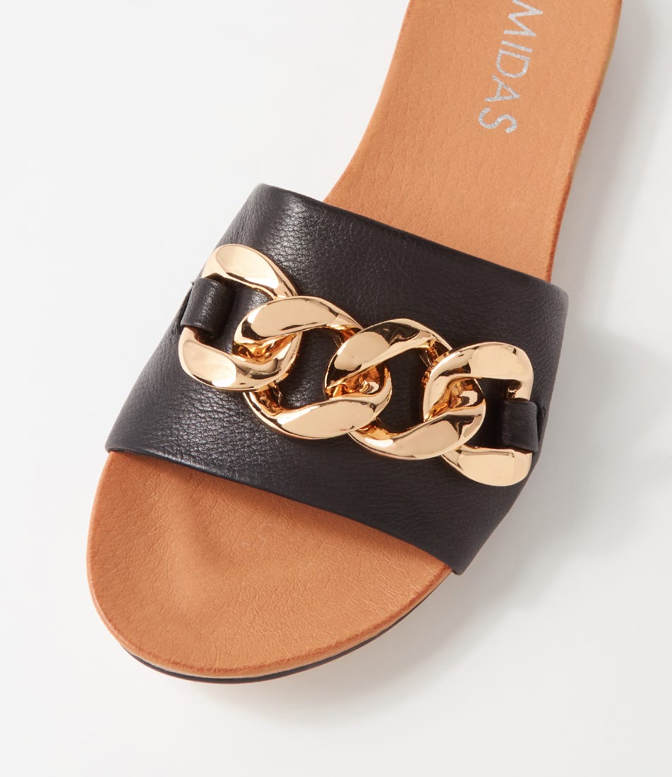 Jaddle Black Leather Slides