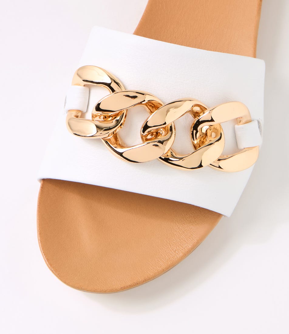Jaddle White Leather Slides