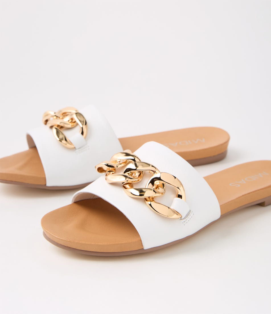 Jaddle White Leather Slides