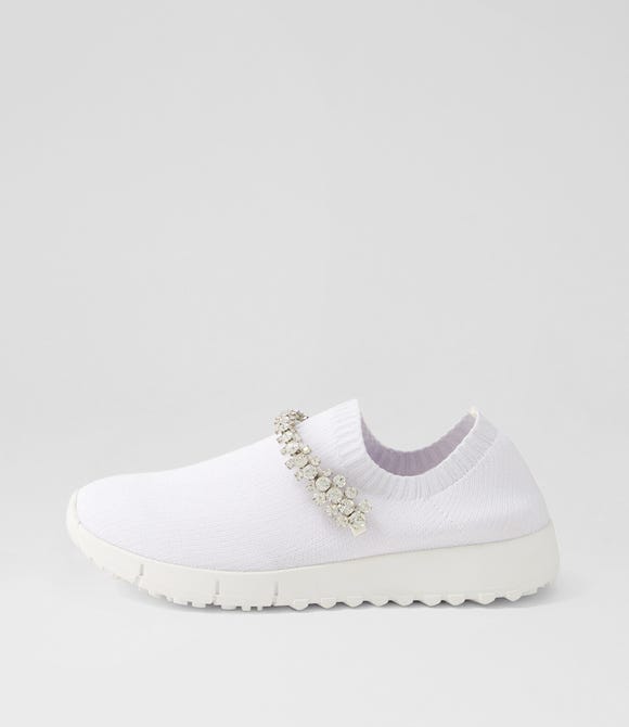 Joli White Silver Trim Fabric Sneakers