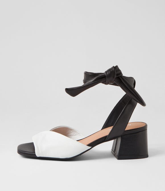 Fears White Black Leather Sandals
