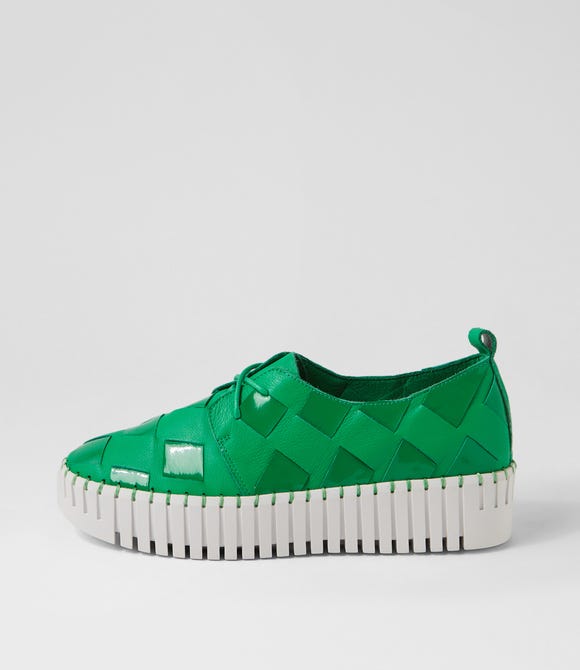 Baxton Emerald White Leather Patent Sneakers
