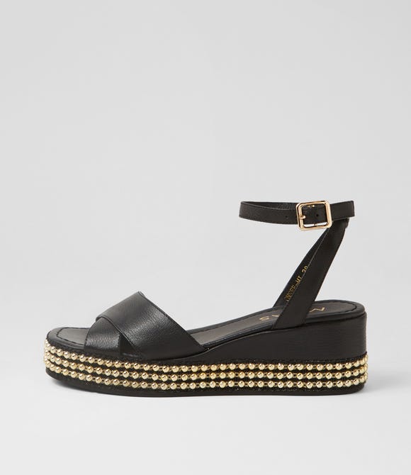 Onsee Black Gold Leather Sandals