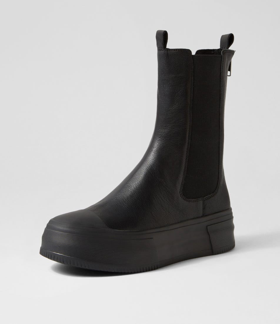 Alm Black Leather Ankle Boots