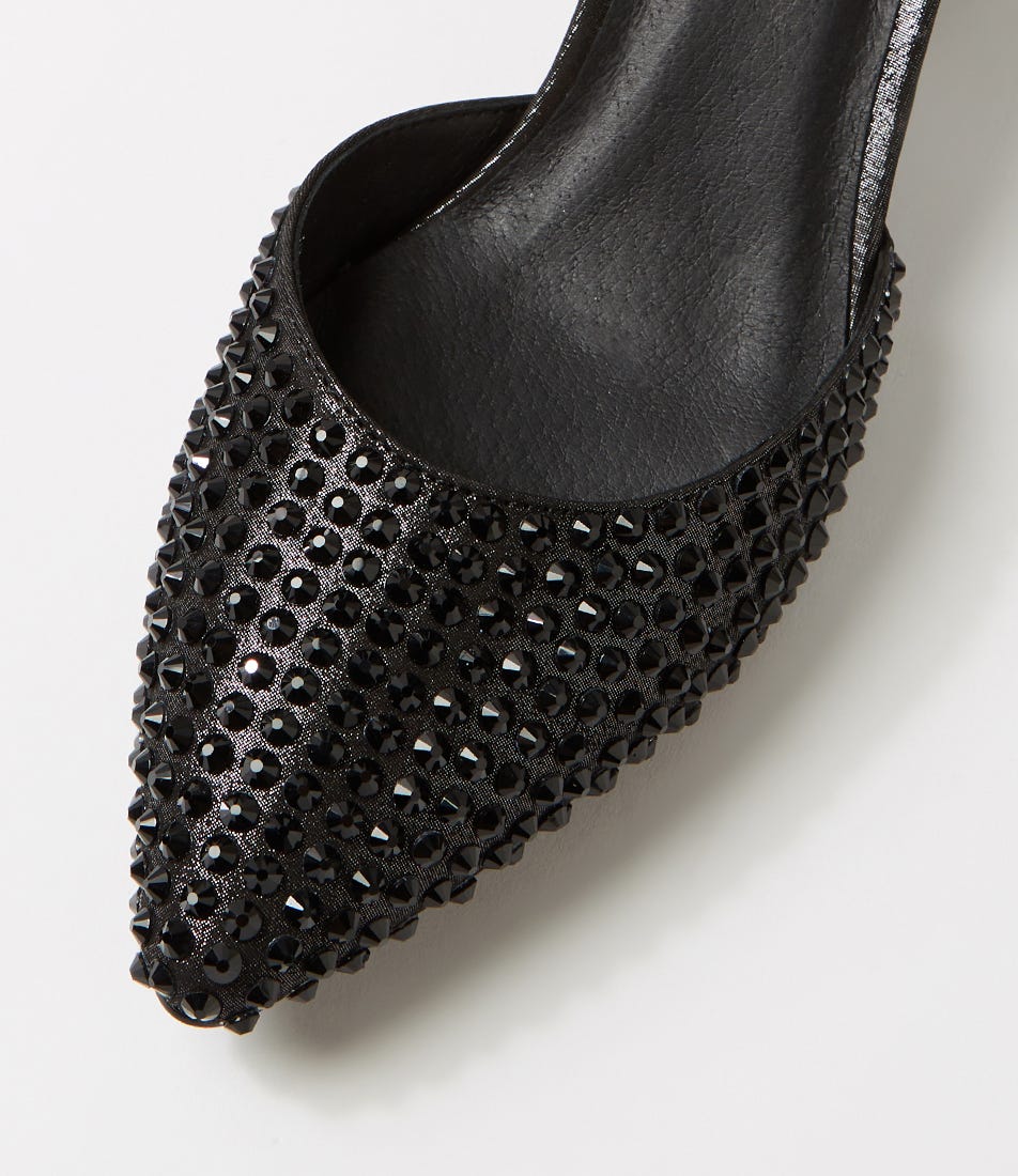 Matvi Black Shimmer Leather Jewels Heels