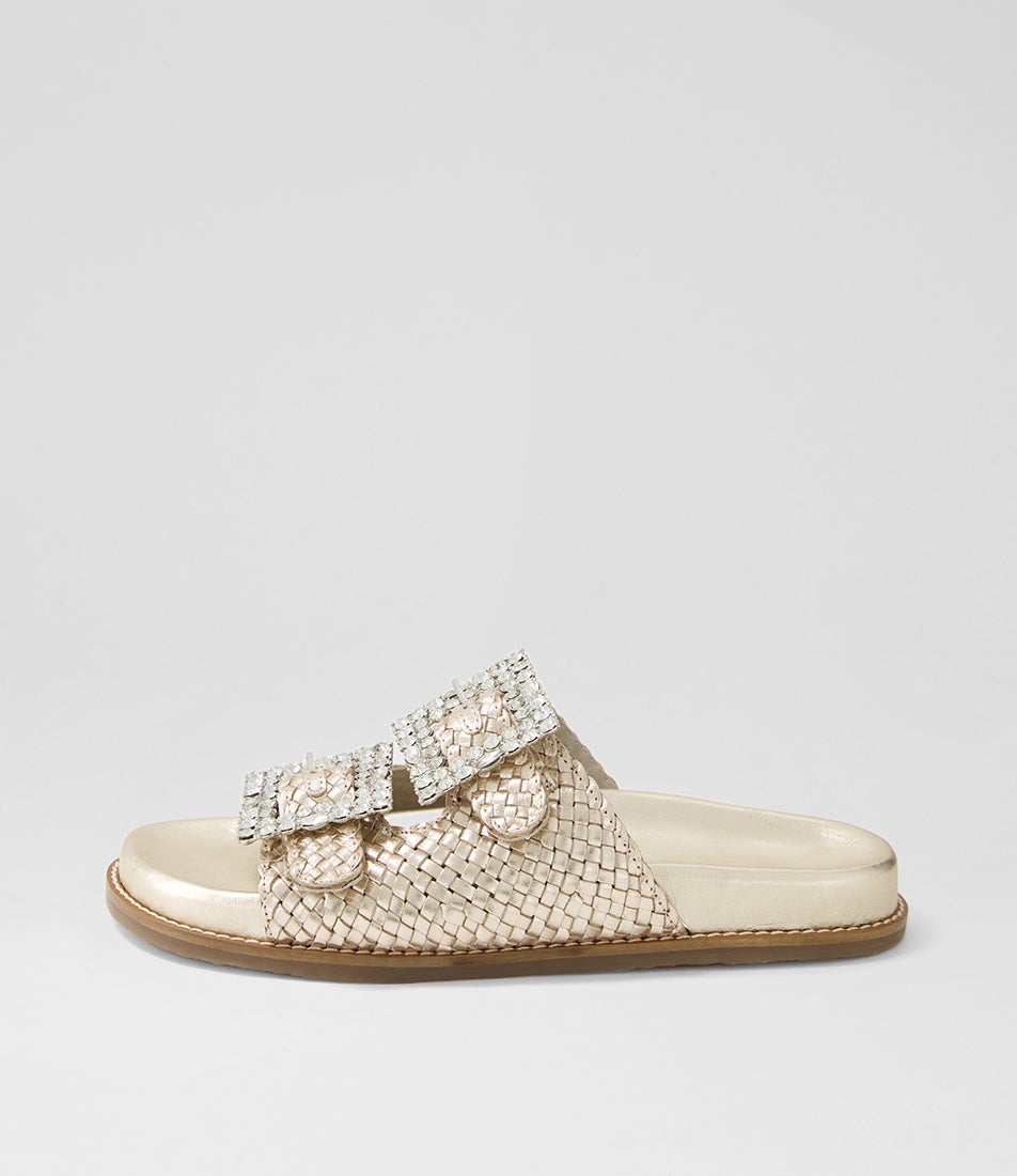 Metallic Slides Remmy Gold Metallic Leather Slides