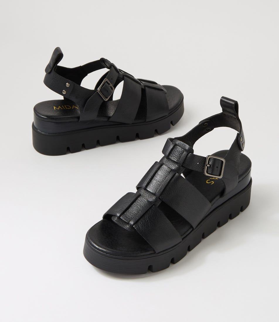 Reela Reela Black Leather Sandals | Shop Online at Midas