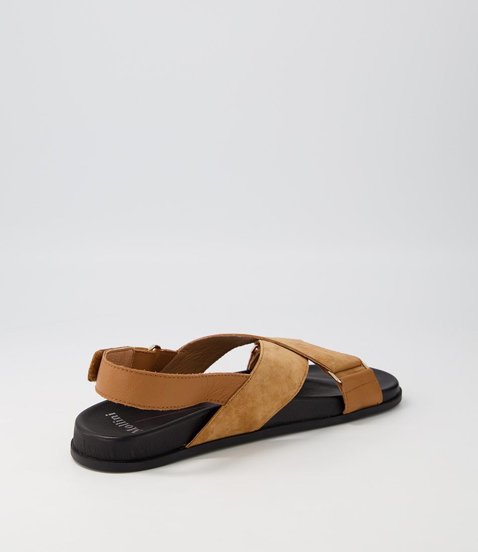 Haylow Dark Tan Leather Suede Sandals BS