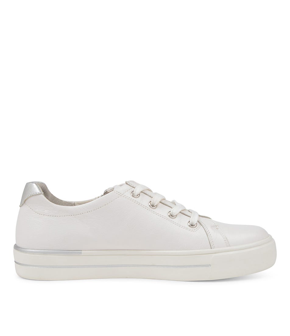 AUDRY W WHITE SILVER LEATHER SNEAKERS